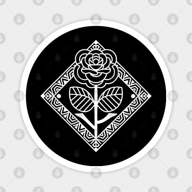 Line Art Rose 2 (White) Magnet by WildyWear